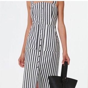 Forever21 Striped Button Denim Midi Dress light denim
